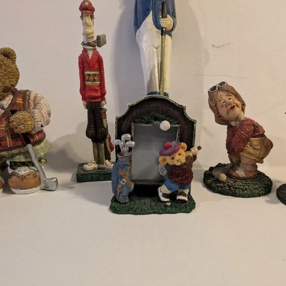 Lot of Golfer Golfing Figurines. Wooden and ceramic.